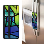 Blue And Green Stained Glass Print Refrigerator Handle Covers