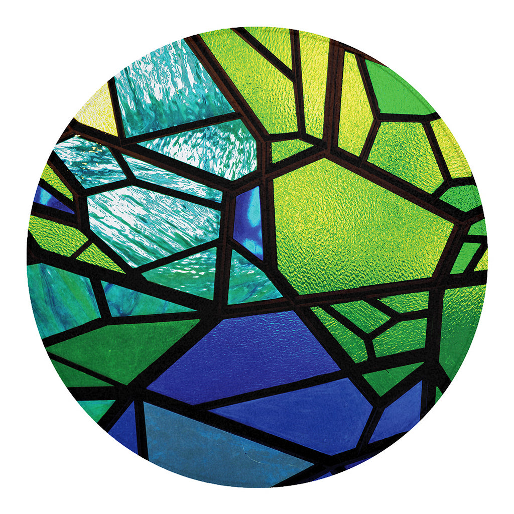 Blue And Green Stained Glass Print Round Blanket
