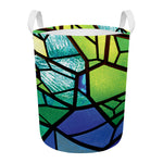Blue And Green Stained Glass Print Round Laundry Basket