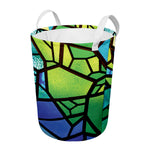 Blue And Green Stained Glass Print Round Laundry Basket