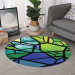 Blue And Green Stained Glass Print Round Rug