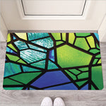 Blue And Green Stained Glass Print Rubber Doormat