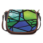 Blue And Green Stained Glass Print Saddle Bag