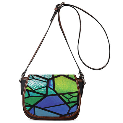 Blue And Green Stained Glass Print Saddle Bag