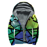 Blue And Green Stained Glass Print Sherpa Lined Zip Up Hoodie