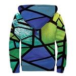 Blue And Green Stained Glass Print Sherpa Lined Zip Up Hoodie