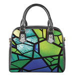 Blue And Green Stained Glass Print Shoulder Handbag