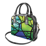 Blue And Green Stained Glass Print Shoulder Handbag