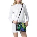 Blue And Green Stained Glass Print Shoulder Handbag