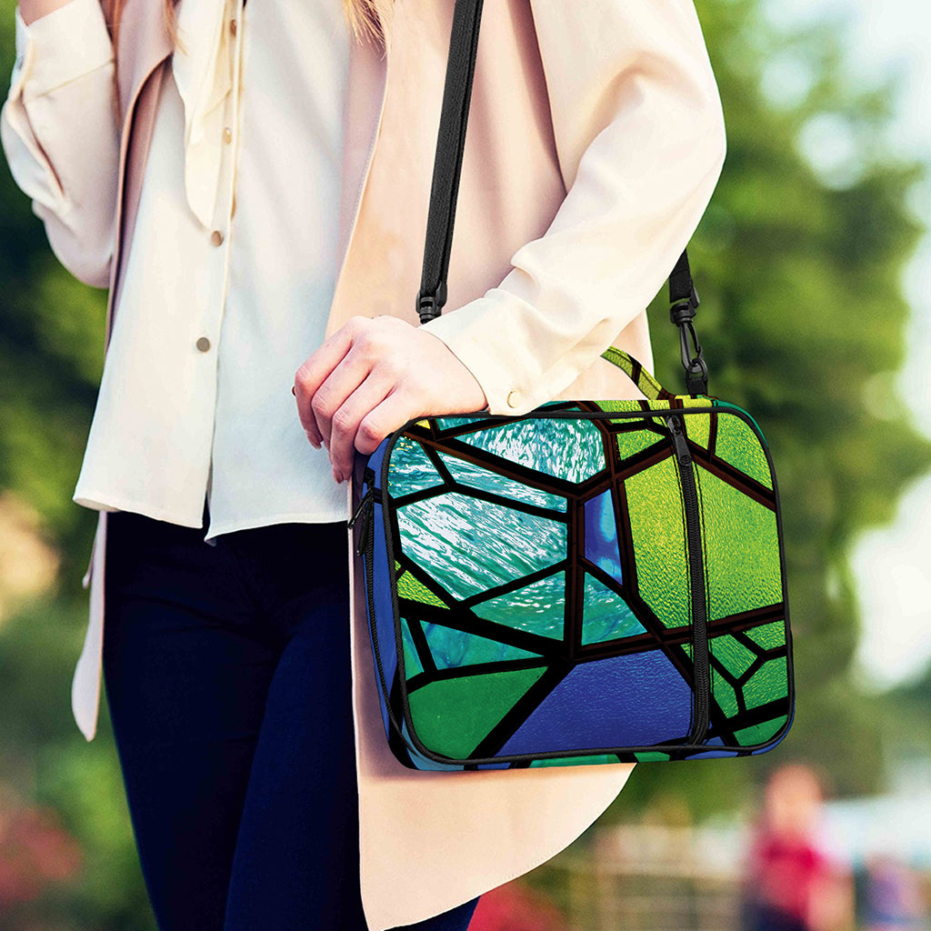 Blue And Green Stained Glass Print Shoulder Strap Bible Bag
