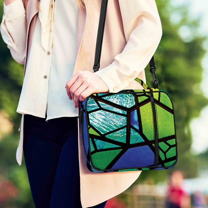 Blue And Green Stained Glass Print Shoulder Strap Bible Bag