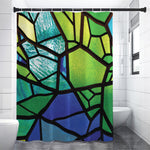 Blue And Green Stained Glass Print Shower Curtain