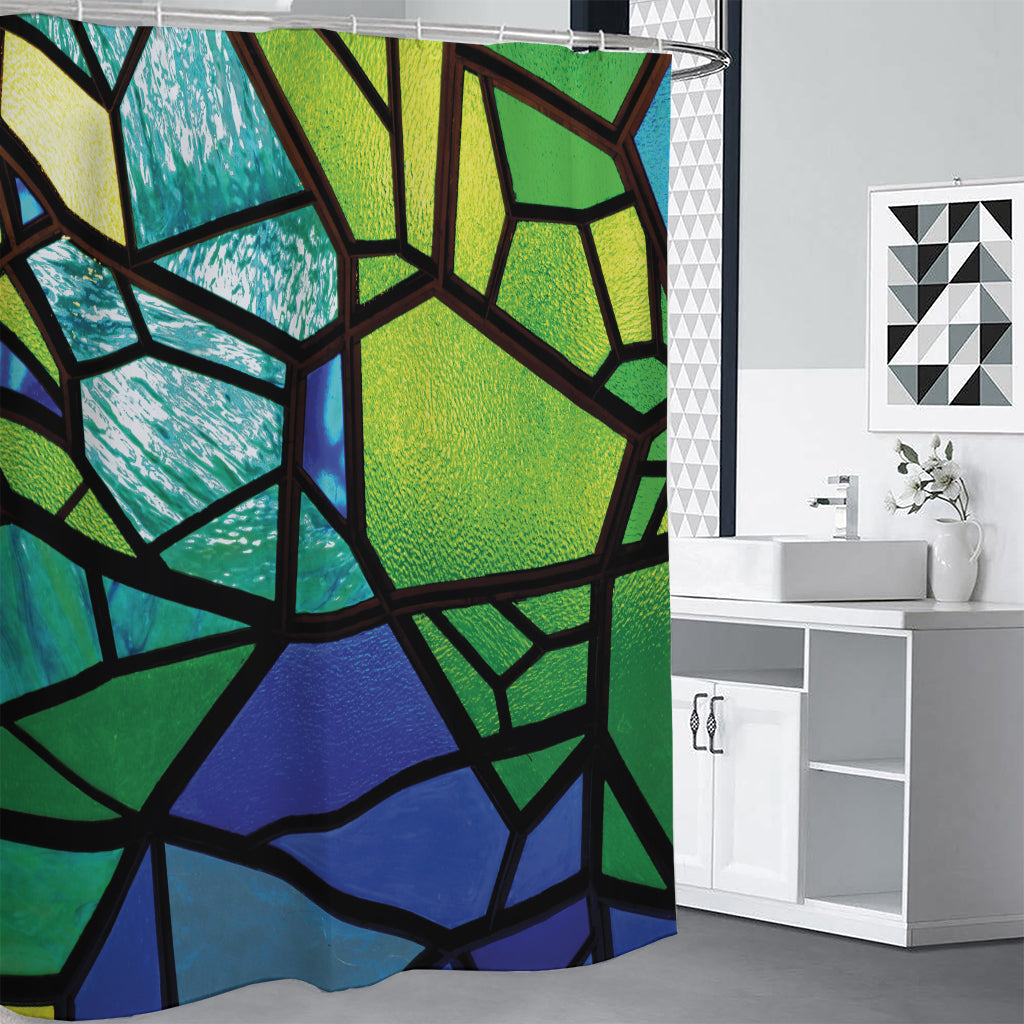 Blue And Green Stained Glass Print Shower Curtain