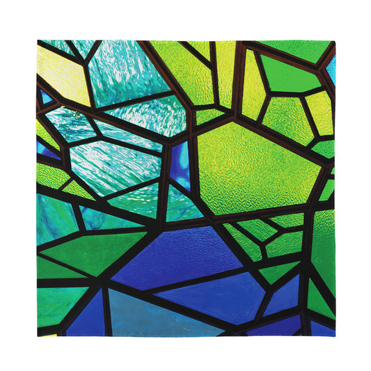 Blue And Green Stained Glass Print Silk Bandana