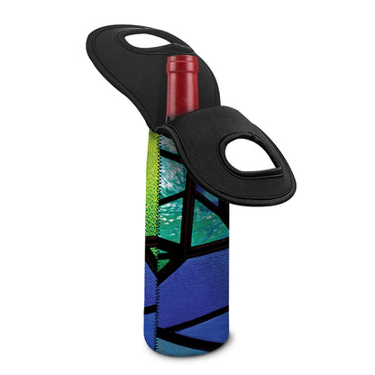 Blue And Green Stained Glass Print Single Neoprene Wine Tote