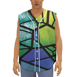 Blue And Green Stained Glass Print Sleeveless Baseball Jersey