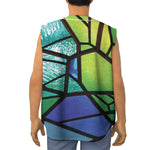 Blue And Green Stained Glass Print Sleeveless Baseball Jersey