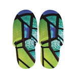 Blue And Green Stained Glass Print Slippers