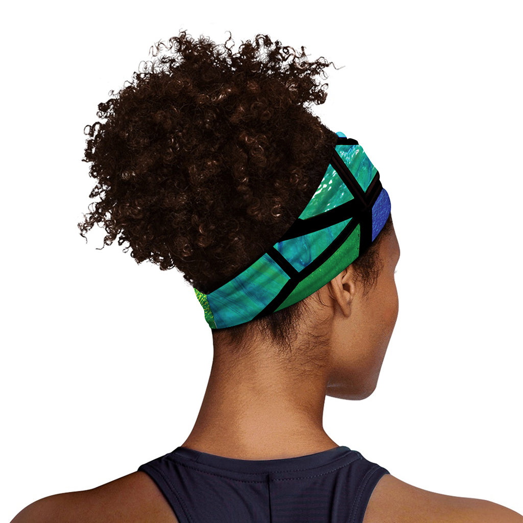 Blue And Green Stained Glass Print Sports Headband