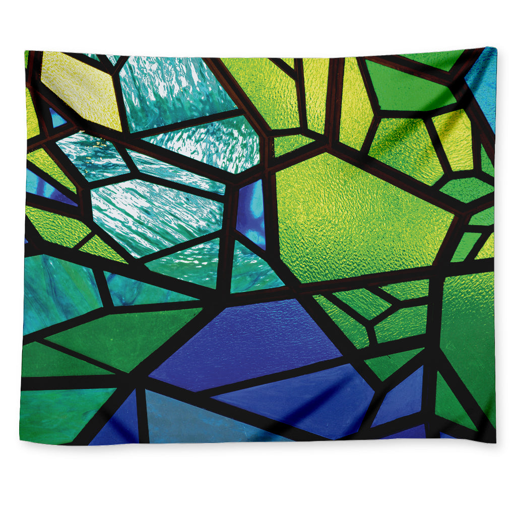 Blue And Green Stained Glass Print Tapestry