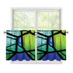 Blue And Green Stained Glass Print Tier Curtains
