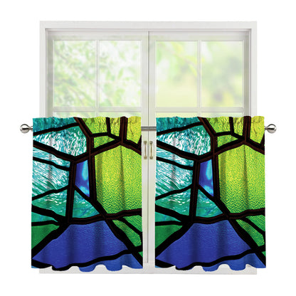 Blue And Green Stained Glass Print Tier Curtains