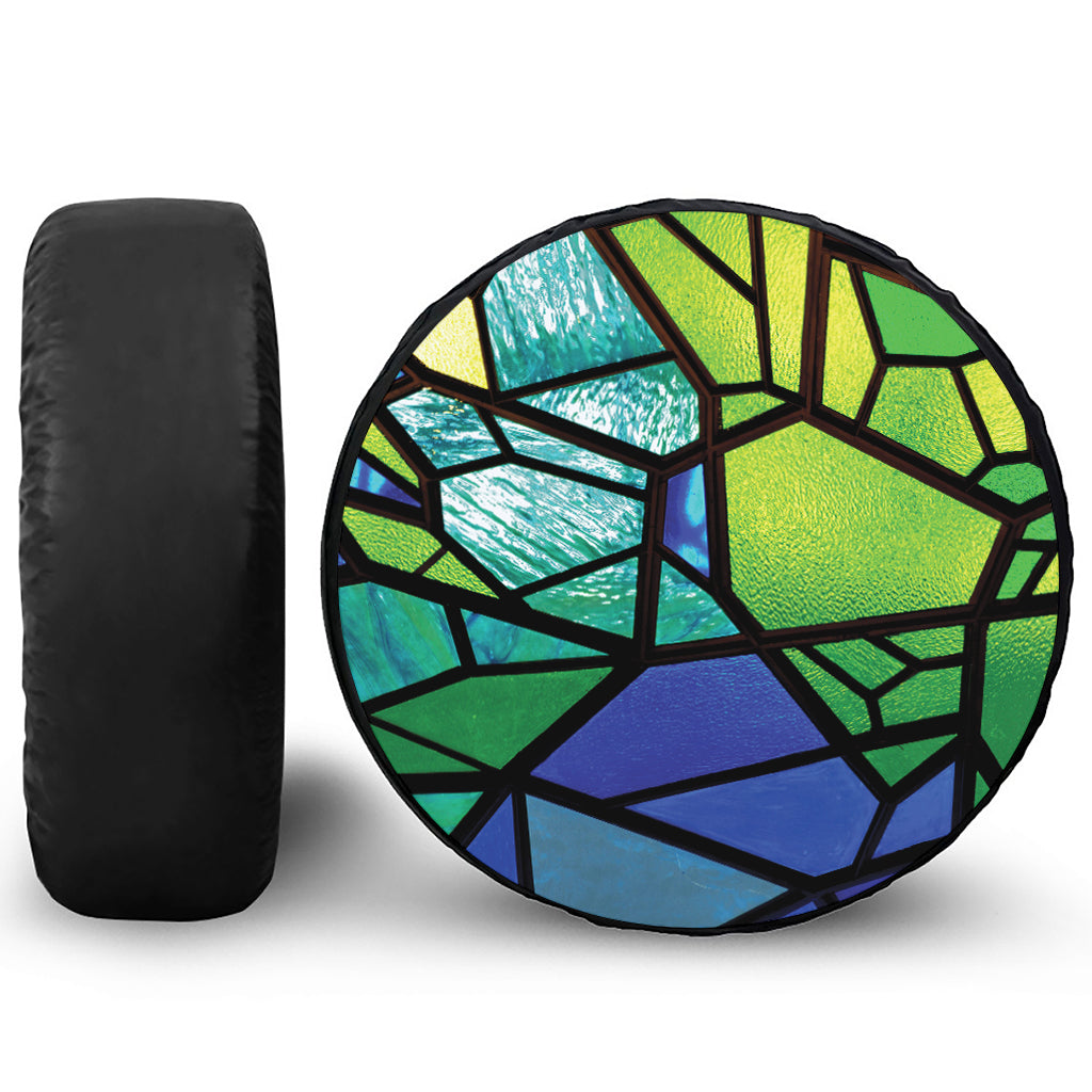 Blue And Green Stained Glass Print Tire Cover