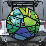 Blue And Green Stained Glass Print Tire Cover With Camera Hole