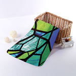 Blue And Green Stained Glass Print Towel