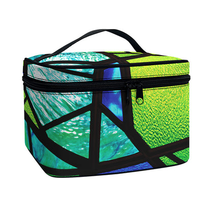 Blue And Green Stained Glass Print Travel Makeup Bag