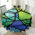 Blue And Green Stained Glass Print Waterproof Round Tablecloth