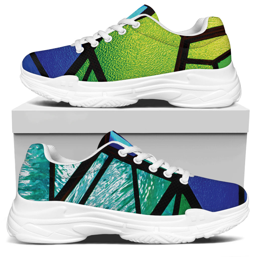 Blue And Green Stained Glass Print White Chunky Shoes