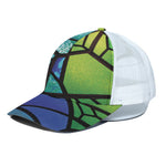 Blue And Green Stained Glass Print White Mesh Trucker Cap