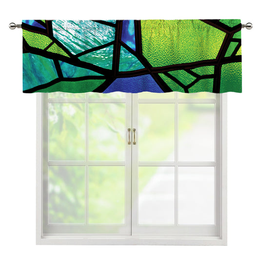 Blue And Green Stained Glass Print Window Valance