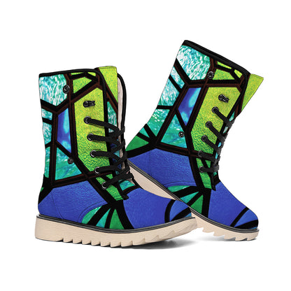 Blue And Green Stained Glass Print Winter Boots