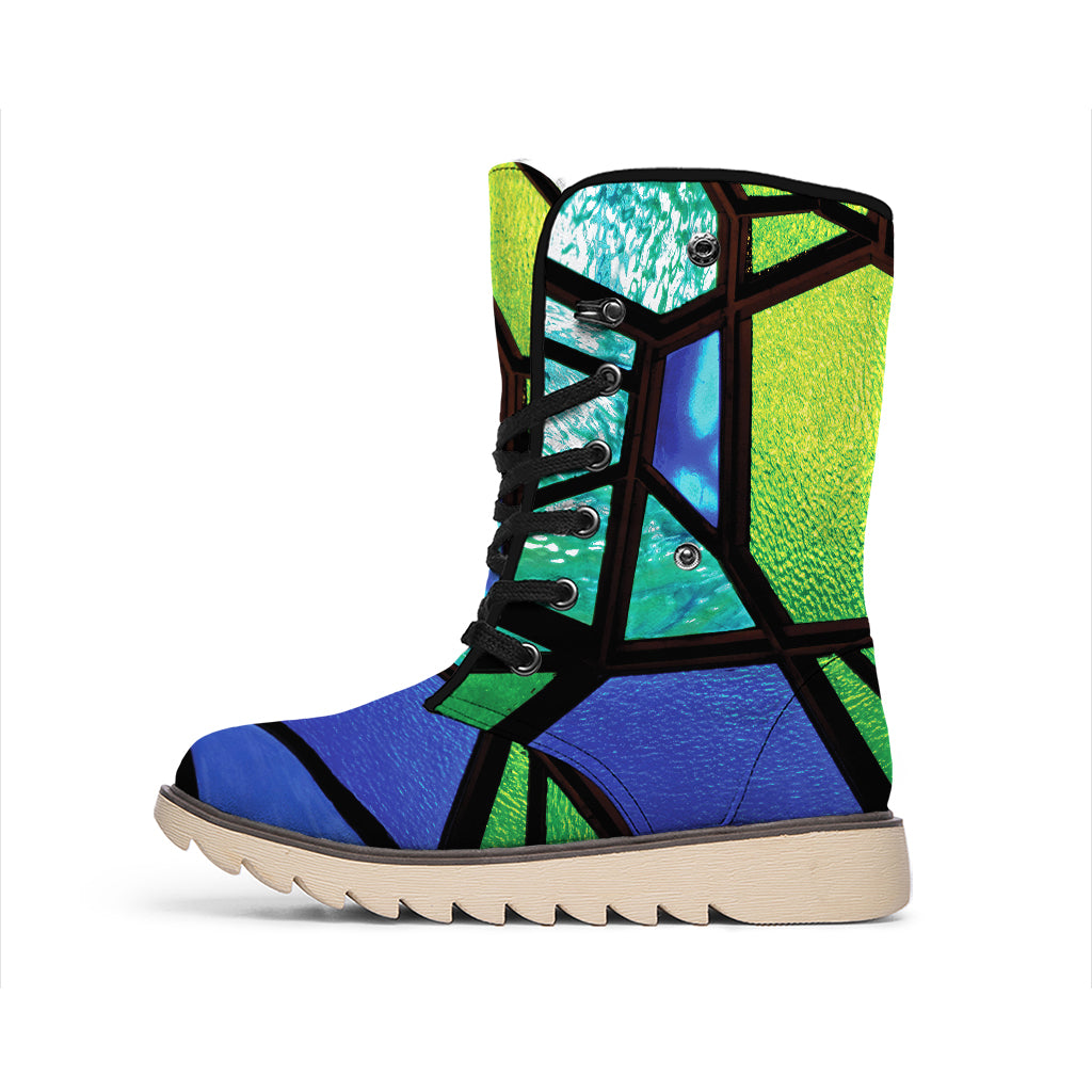 Blue And Green Stained Glass Print Winter Boots
