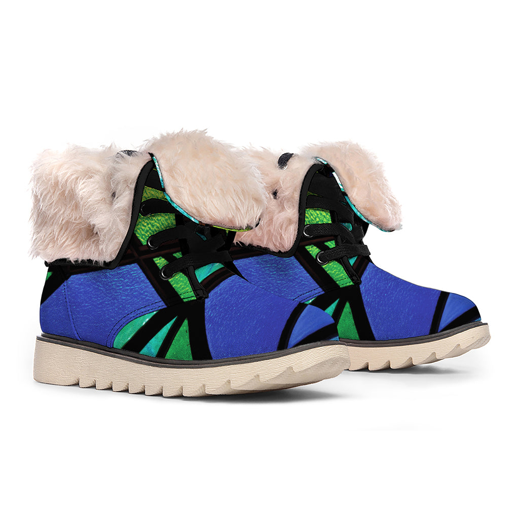 Blue And Green Stained Glass Print Winter Boots