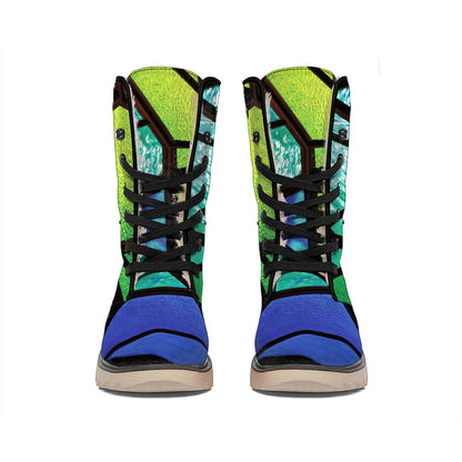 Blue And Green Stained Glass Print Winter Boots