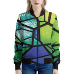 Blue And Green Stained Glass Print Women's Bomber Jacket
