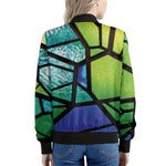 Blue And Green Stained Glass Print Women's Bomber Jacket
