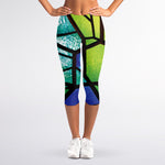 Blue And Green Stained Glass Print Women's Capri Leggings