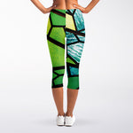 Blue And Green Stained Glass Print Women's Capri Leggings