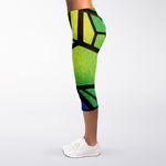Blue And Green Stained Glass Print Women's Capri Leggings