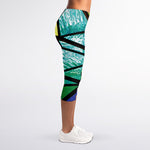 Blue And Green Stained Glass Print Women's Capri Leggings