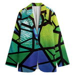 Blue And Green Stained Glass Print Women's Cotton Blazer