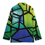 Blue And Green Stained Glass Print Women's Cotton Blazer