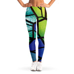 Blue And Green Stained Glass Print Women's Leggings