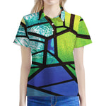 Blue And Green Stained Glass Print Women's Polo Shirt
