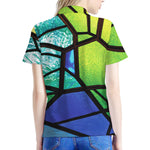 Blue And Green Stained Glass Print Women's Polo Shirt