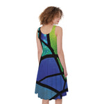 Blue And Green Stained Glass Print Women's Sleeveless Dress
